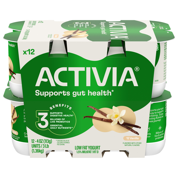 Activia Low Fat Vanilla Probiotic Yogurt Cups - 12 ct