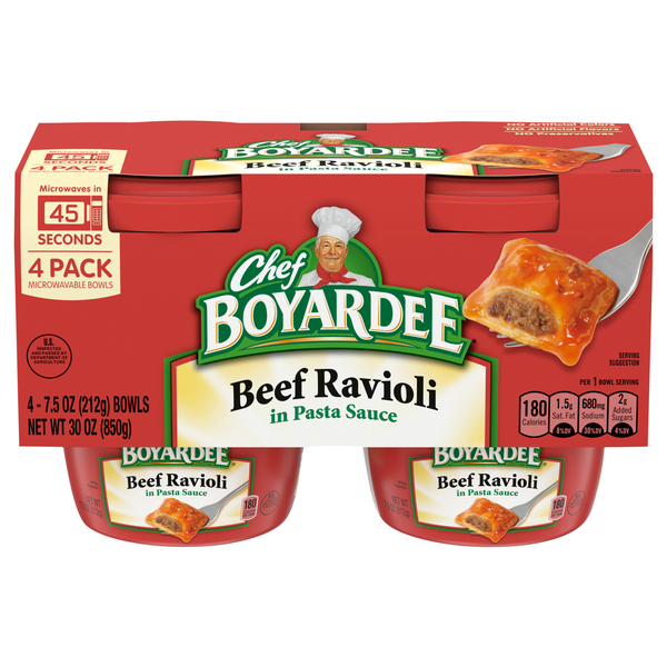 Chef Boyardee Beef Ravioli Microwavable Bowl - 4 ct