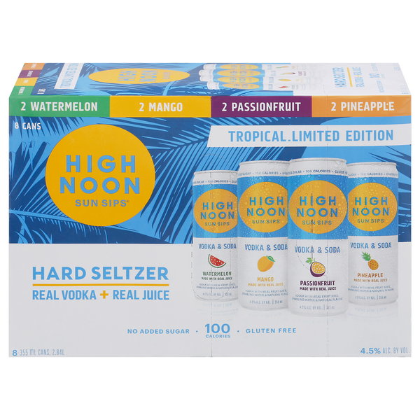 High Noon Sun Sips Hard Seltzer Vodka & Soda Tropical - 8 pk
