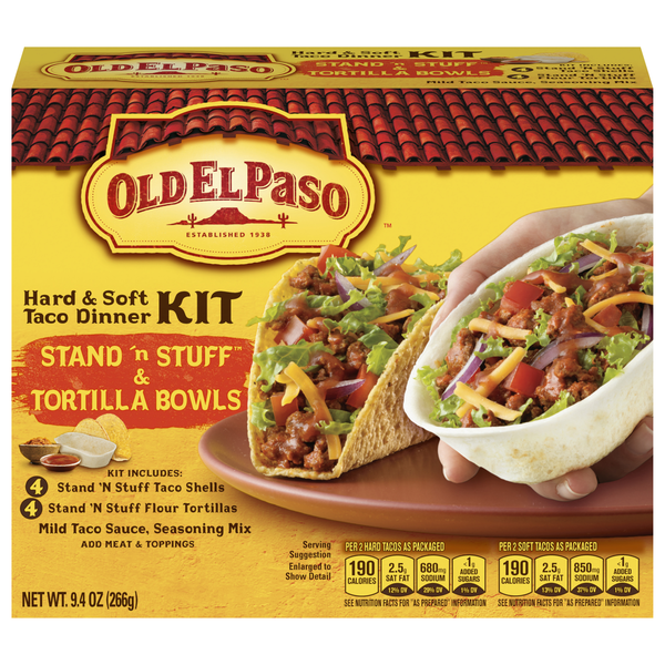 Old El Paso Stand 'N Stuff Hard & Tortilla Bowls Taco Dinner Kit - 8 ct