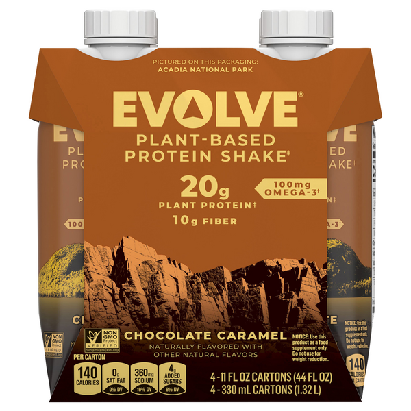 Save on EVOLVE PlantBased Protein Shake Chocolate Caramel 4 pk Order