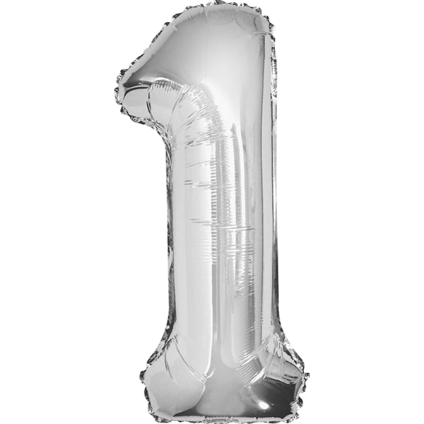 Shape Number 1 Silver Helium-Filled Balloon