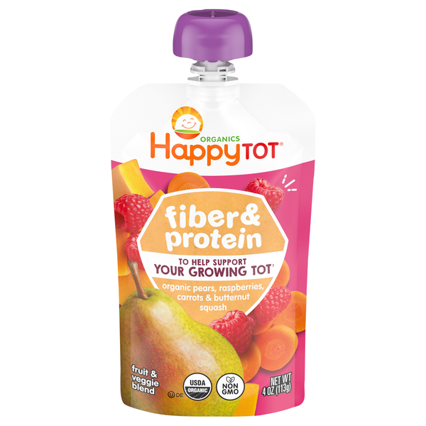 Happy Tot Organics Fiber & Protein Pears Raspberries Squash & Carrots