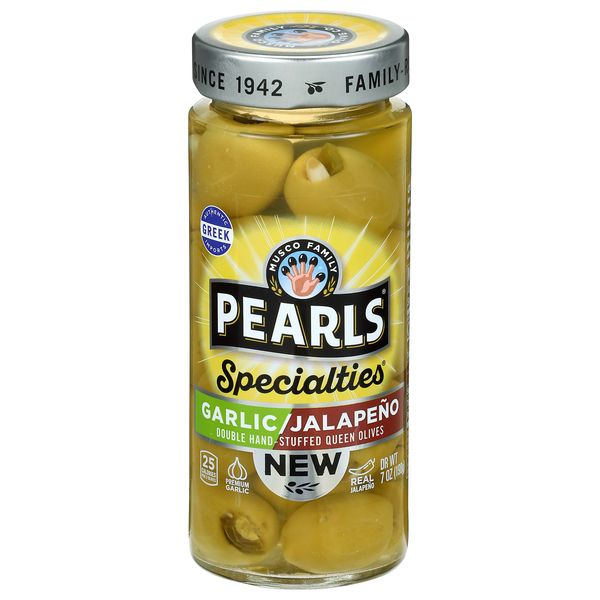 Pearls Specialties Greek Garlic & Jalapeno Stuffed Queen Olives