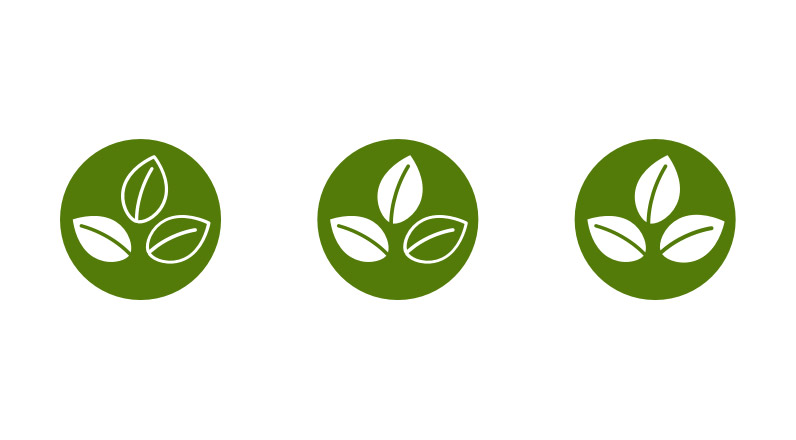 Sustainability rating icons, 1 leaf, 2 leaf, 3 leaf