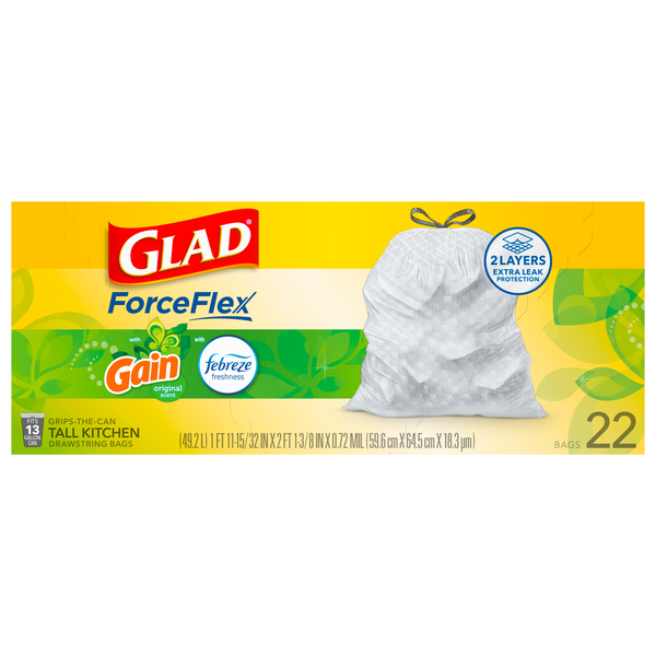 Glad ForceFlex Tall Kitchen Drawstring Gain Original Trash Bags 13 Gallon
