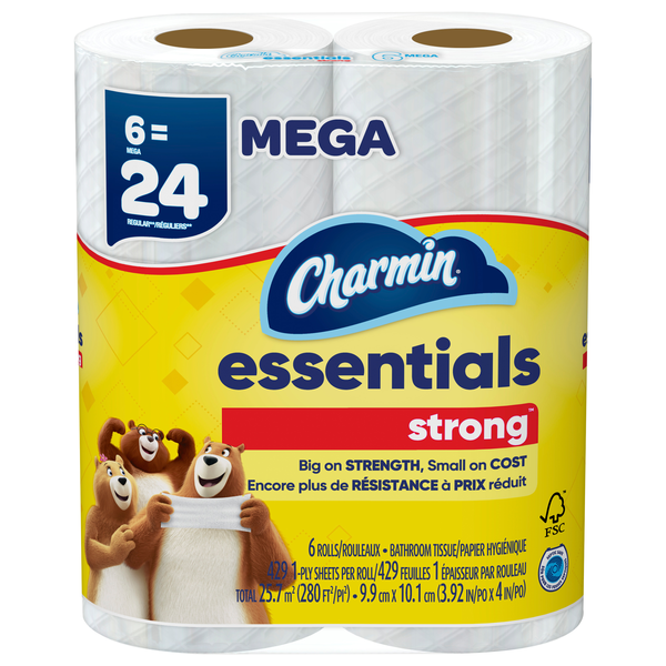 Charmin Essentials Strong Mega Roll 2-Ply Toilet Paper Unscented - 6 ct