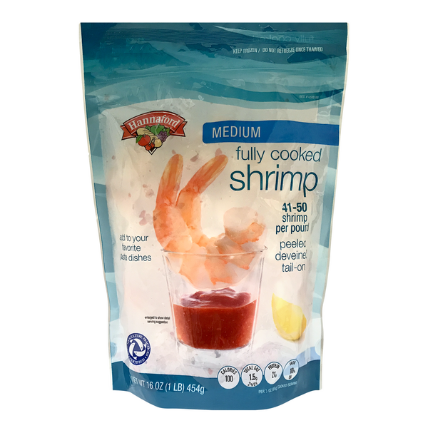 Hannaford Farm Raised Cooked Tail-On Peeled Medium Shrimp 41-50 ct Frozen