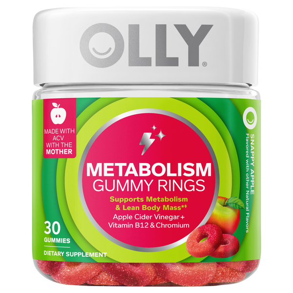 OLLY Metabolism Apple Cider Vinegar + B12 Snappy Apple Gummy Rings