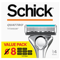Schick Quattro Titanium 4 Blade Razor & 8 Cartridges Value Pack