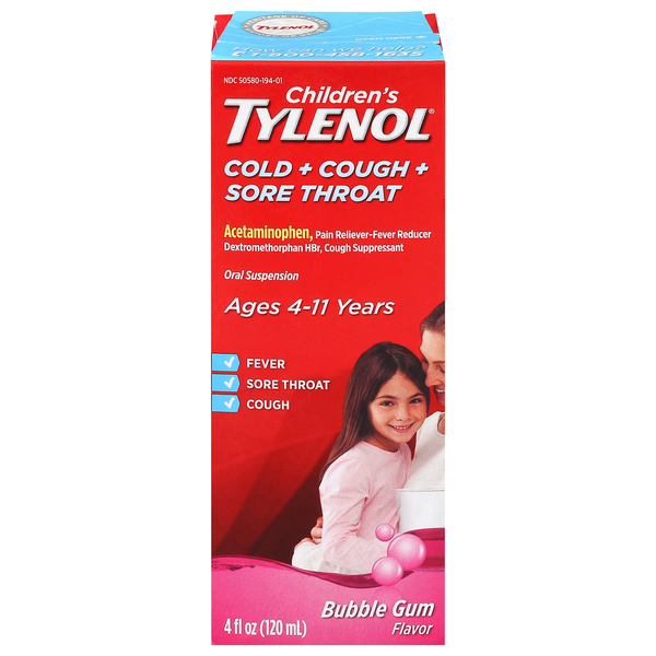 Tylenol Children's Acetaminophen Cold + Cough + Sore Throat Bubblegum