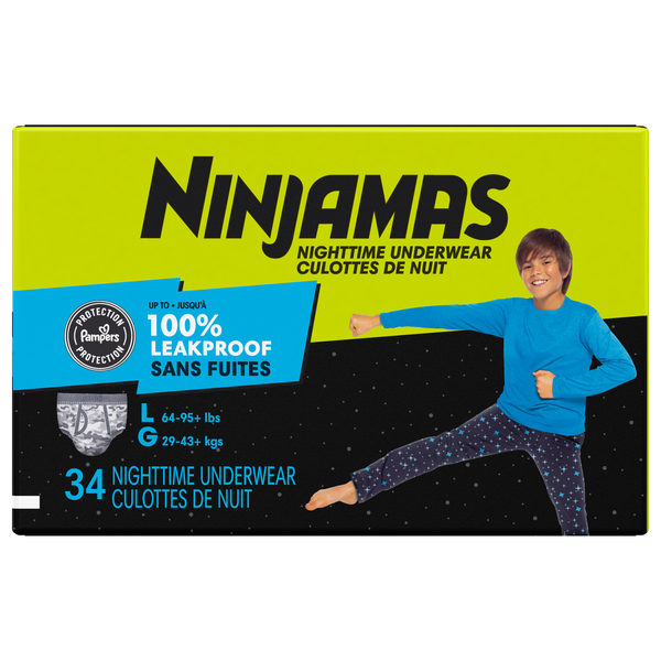 Ninjamas Boys L Nighttime Underwear 64-95+ lb
