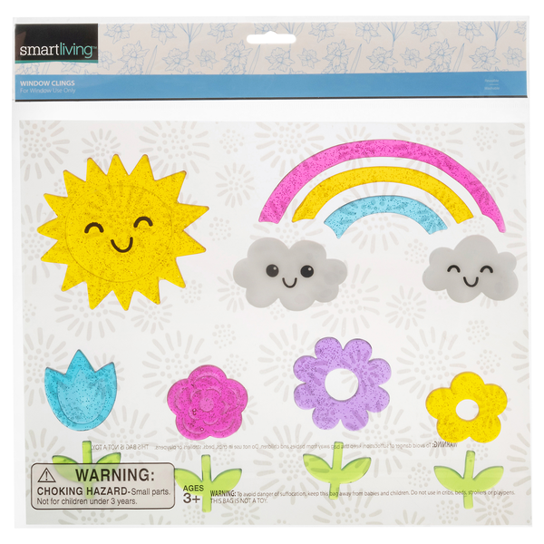Smart Living Spring Window Clings Sun/Rainbow/Flowers Ages 3+