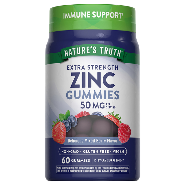 Nature's Truth Zinc 50 mg Gummies Mixed Berry Flavor Extra Strength Vegan