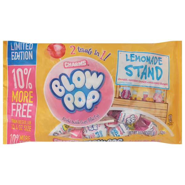 Charms Blow Pop Lemonade Stand Bubble Gum Filled Lollipop Candy