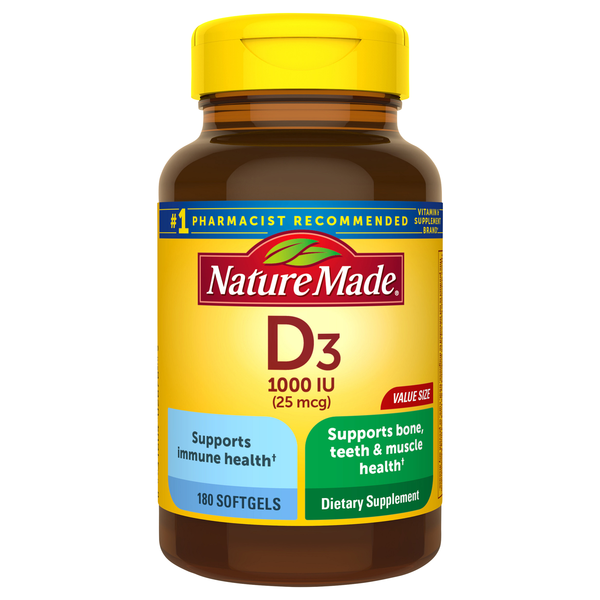 Nature Made Vitamin D3 1000 IU Dietary Supplement Softgels