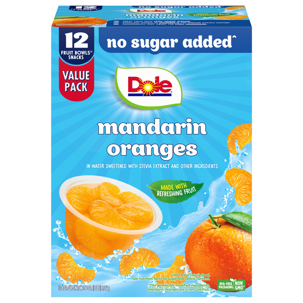 Dole No Sugar Added Mandarin Oranges Fruit Cups in Sweetened Water - 12 ct