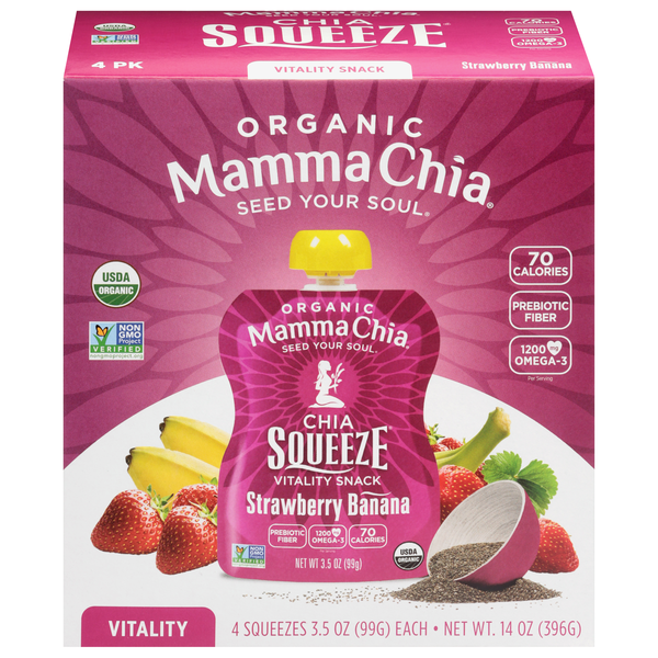 Mamma Chia Organic Vitality Strawberry Banana Squeeze Snack - 4 ct
