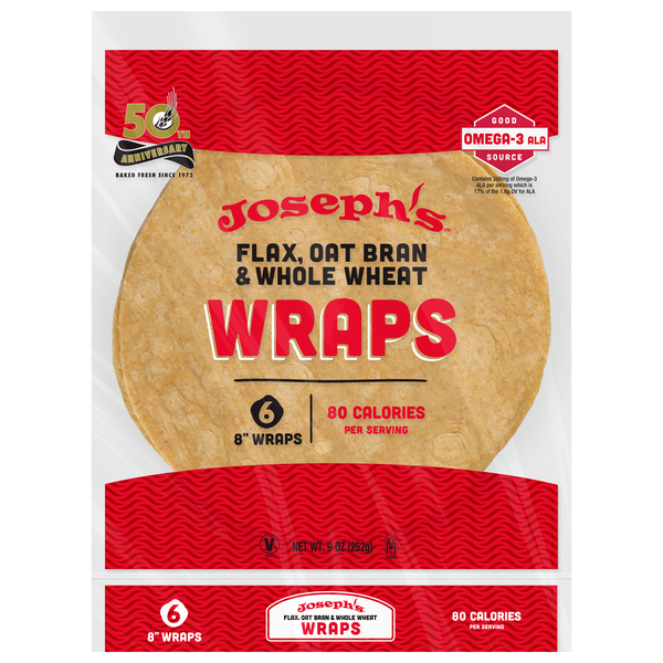 Joseph's Flax Oat Bran & Whole Wheat Wraps 8 Inch - 6 ct