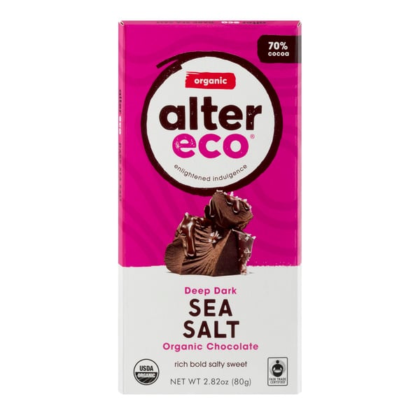 Alter Eco Organic Deep Dark Sea Salt Chocolate Candy Bar 70% Cocoa