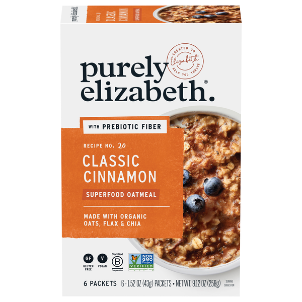 Purely Elizabeth Gluten Free Classic Cinnamon Superfood Oatmeal - 6 ct