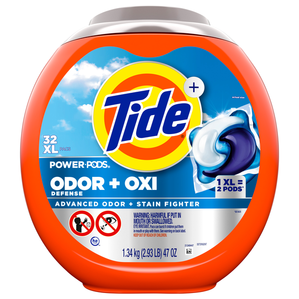 Tide+ Ultra Oxi Power Pods Odor Eliminators Laundry Detergent Pacs - 32 ct