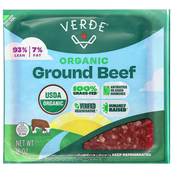 Verde Organic Grass-fed 93% Lean 7% Fat Ground Beef Fresh