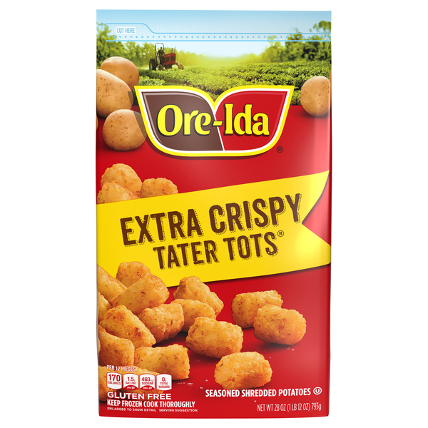 Ore-Ida Extra Crispy Tater Tots Seasoned Shredded Potatoes Frozen