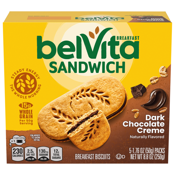 belVita Dark Chocolate Creme Breakfast Sandwich Bars Biscuits - 5 ct