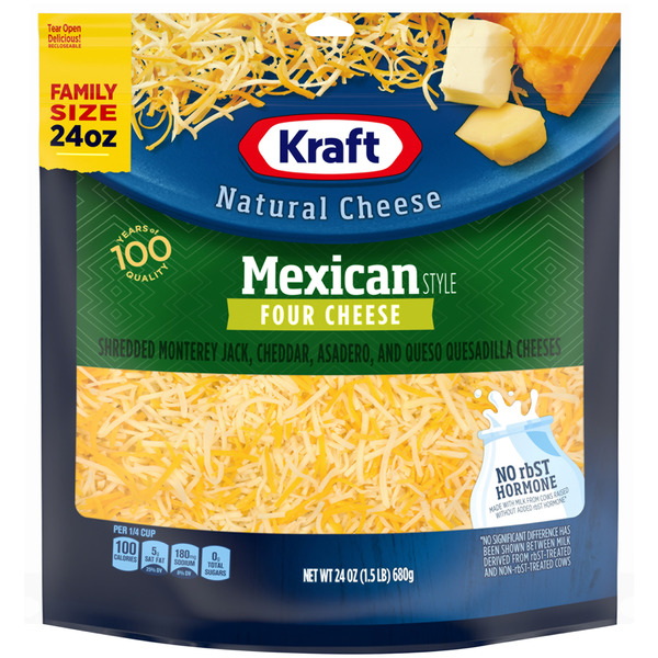 Save on Kraft Mexican Style Four Cheese Shredded Natural Family Size