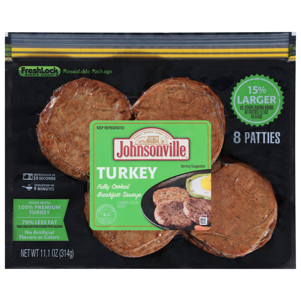 Johnsonville Fully Cooked Turkey Breakfast Sausage Patties - 8 ct