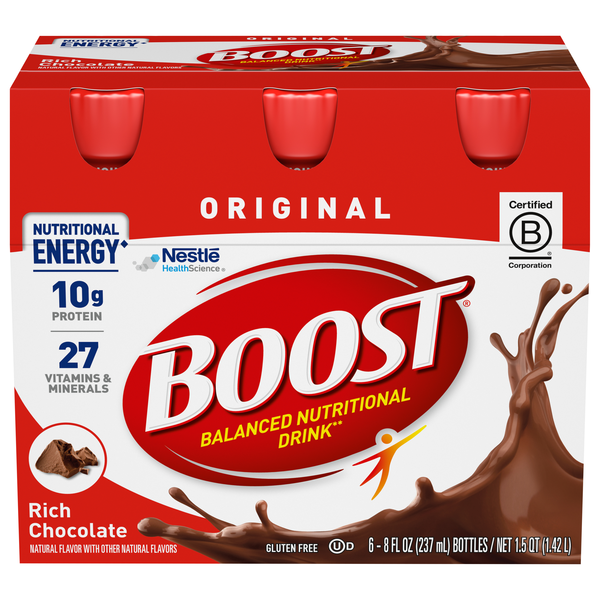 BOOST Original Rich Chocolate 10g Protein Nutritional Drink - 6 pk