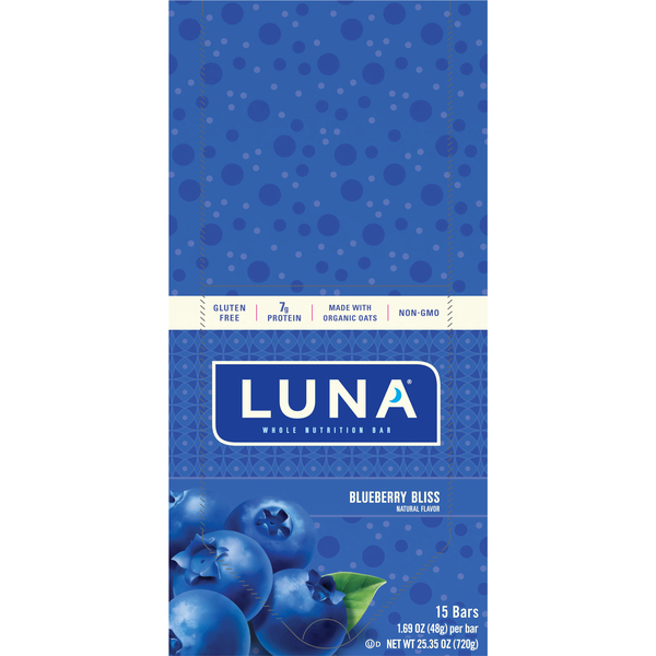LUNA Organic Gluten Free Blueberry Bliss 7g Protein Nutrition Bar - 15 ct