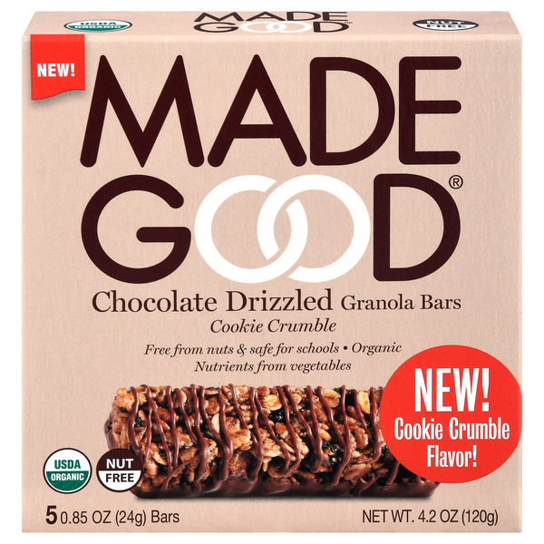 Made Good Organic Chocolate Drizzled Cookie Crumble Granola Bars - 5 ct
