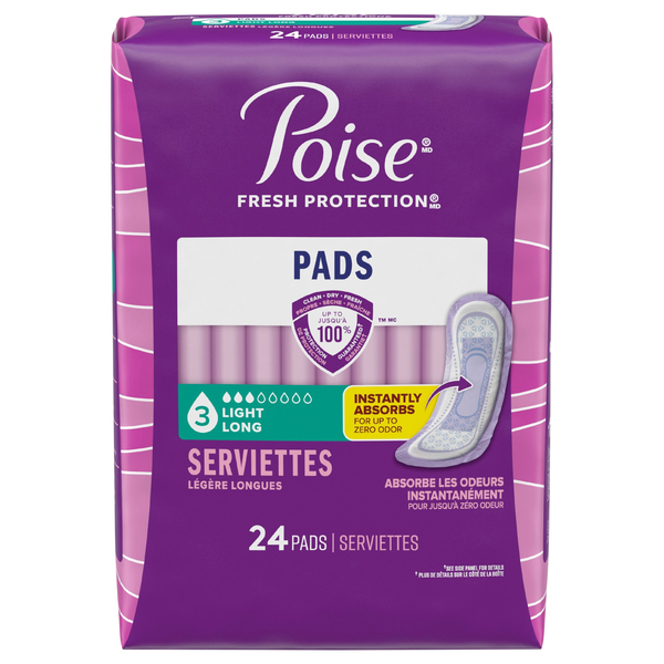 Poise Incontinence Pads Light Absorbency Long Length