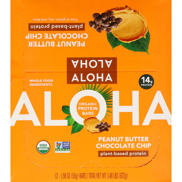 ALOHA Organic Peanut Butter Choc Chip Plant-Based Protein Bars - 12 ct