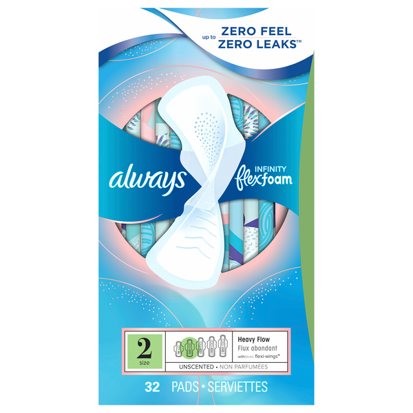 Always Infinity Size 2 Unscented Heavy Flow Pads with Wings