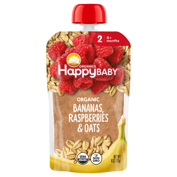 Happy Baby Organics 2 Baby Food Bananas Raspberries & Oats