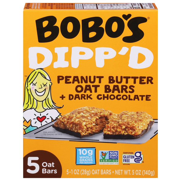 Bobo's Dipp'd Gluten Free Peanut Butter Oat Bar + Dark Chocolate - 5 ct