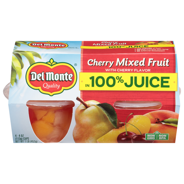 Del Monte Cherry Mixed Fruit Cups in Juice - 4 ct