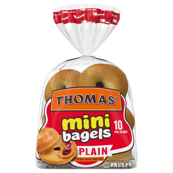 Thomas' Mini Plain Pre-Sliced Bagels - 10 ct
