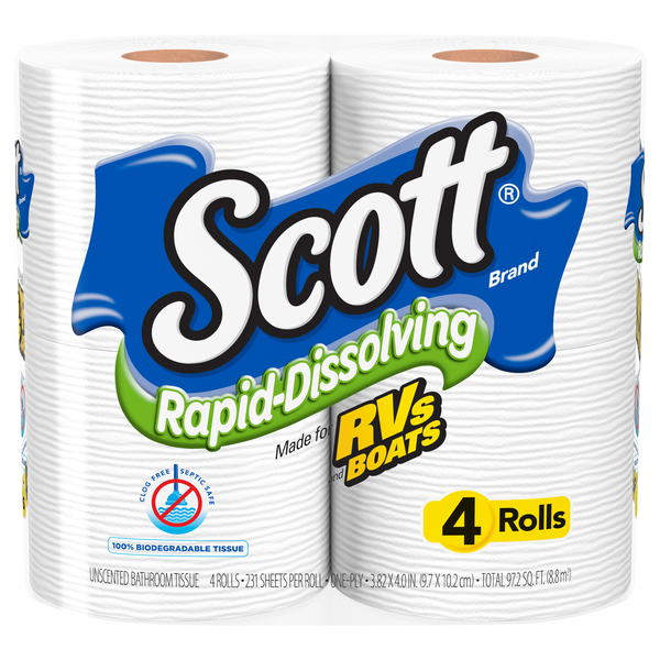 Scott Rapid Dissolving Double Roll 1-Ply Toilet Paper
