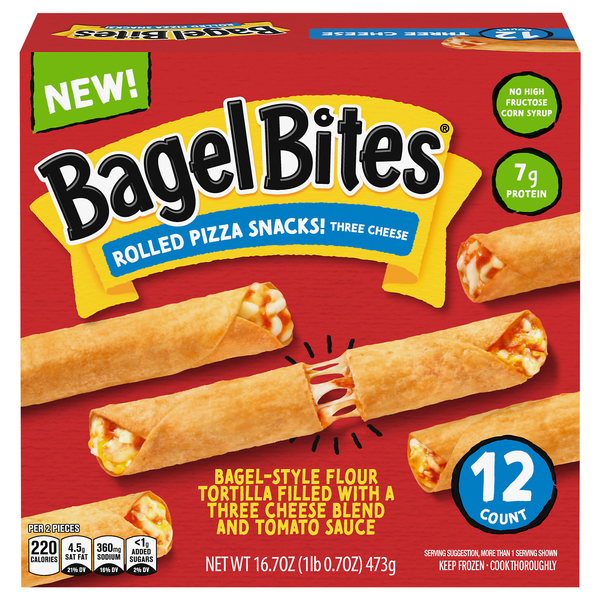 Bagel Bites Three Cheese Rolled Pizza Snacks - 12 ct Frozen