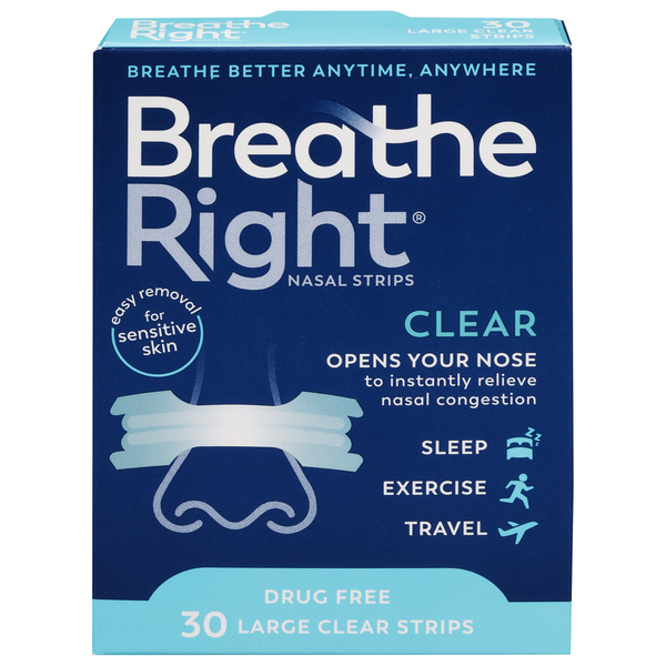 Breathe Right Drug Free Large Clear Nasal Strips
