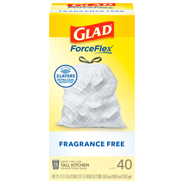 Glad ForceFlex Tall Kitchen Fragrance Free Drawstring Bags 13 Gallon