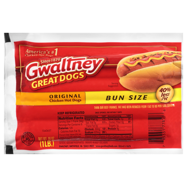 Gwaltney Great Dogs Original Bun Size Chicken Hot Dogs - 8 ct