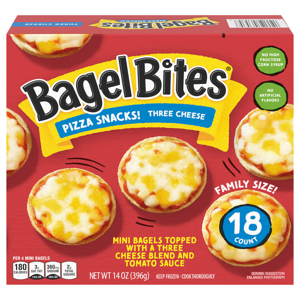 Bagel Bites Three Cheese Mini Pizza Snacks - 18 ct Frozen