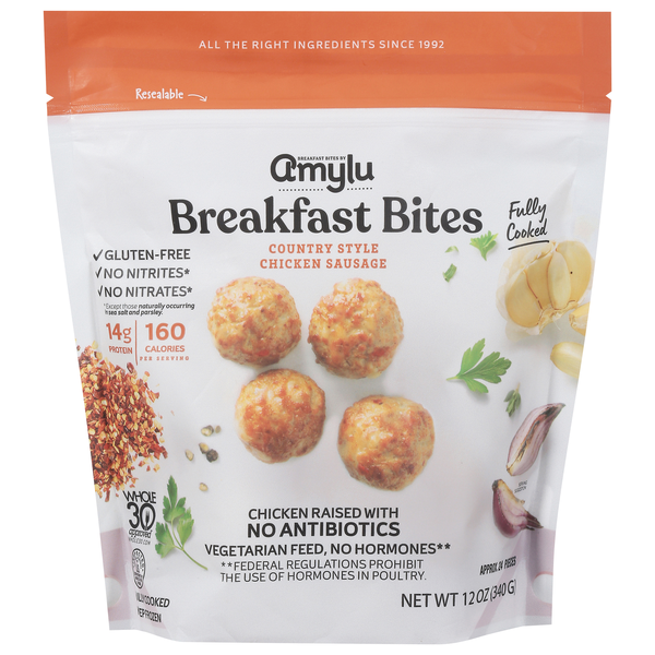 Amylu Gluten Free Country Style Chicken Sausage Breakfast Bites Frozen