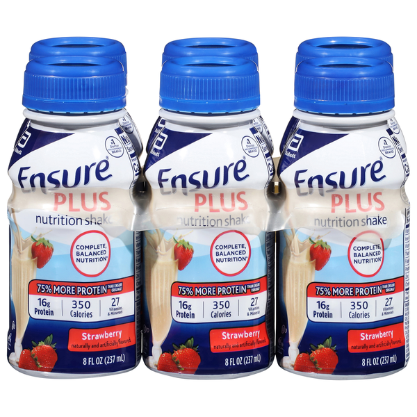 Ensure Plus Strawberry 13g Protein Nutrition Shake - 6 pk