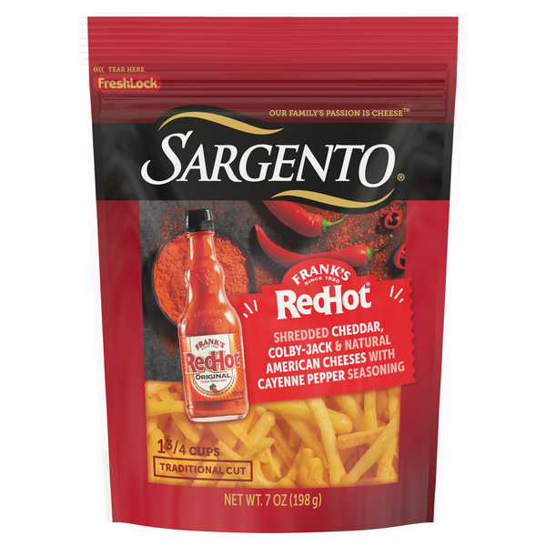 Sargento Frank's RedHot Cheddar Colby Jack & American Shredded Cheeses